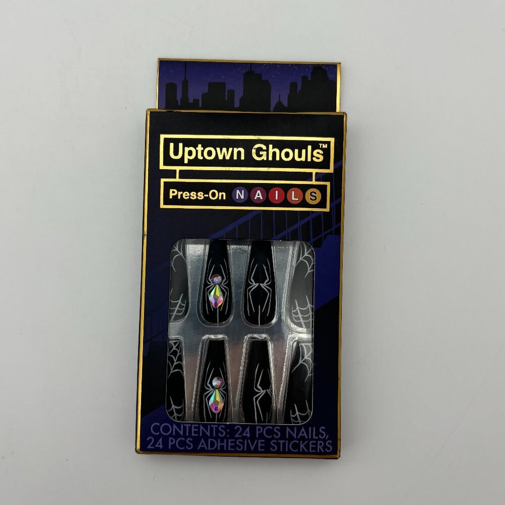 Uptown Ghouls Halloween Spider Web Gem 24pc Press-on Nails Adhesive Stickers NEW
